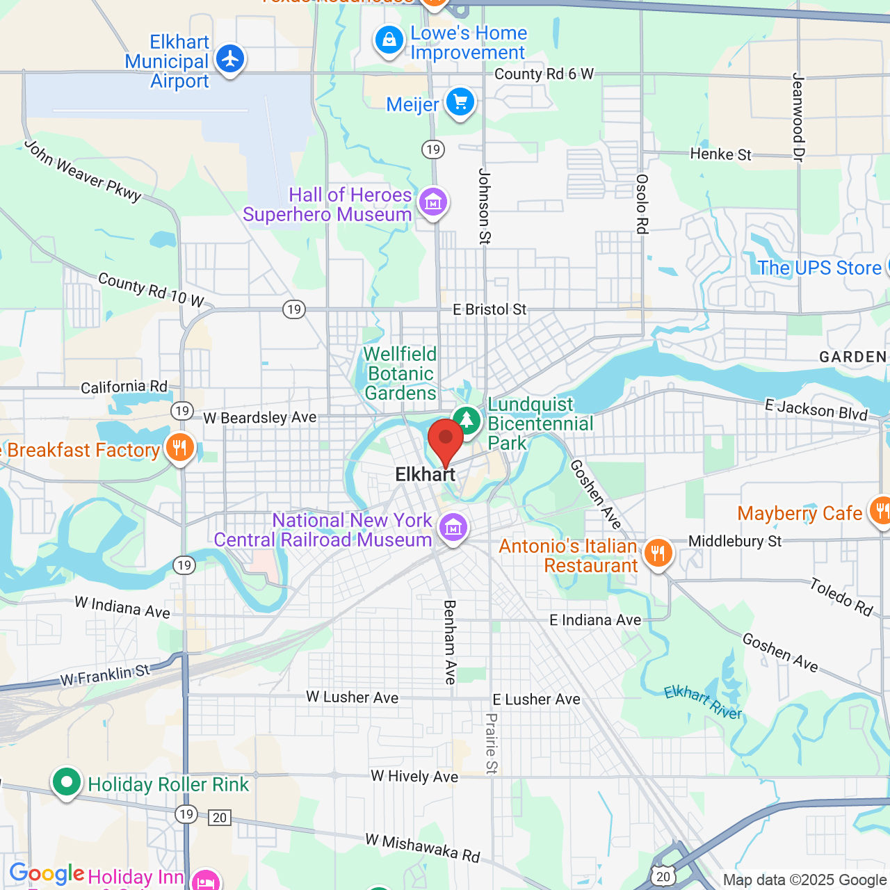 Google map image of our location in 205 E Jackson Blvd Elkhart, IN